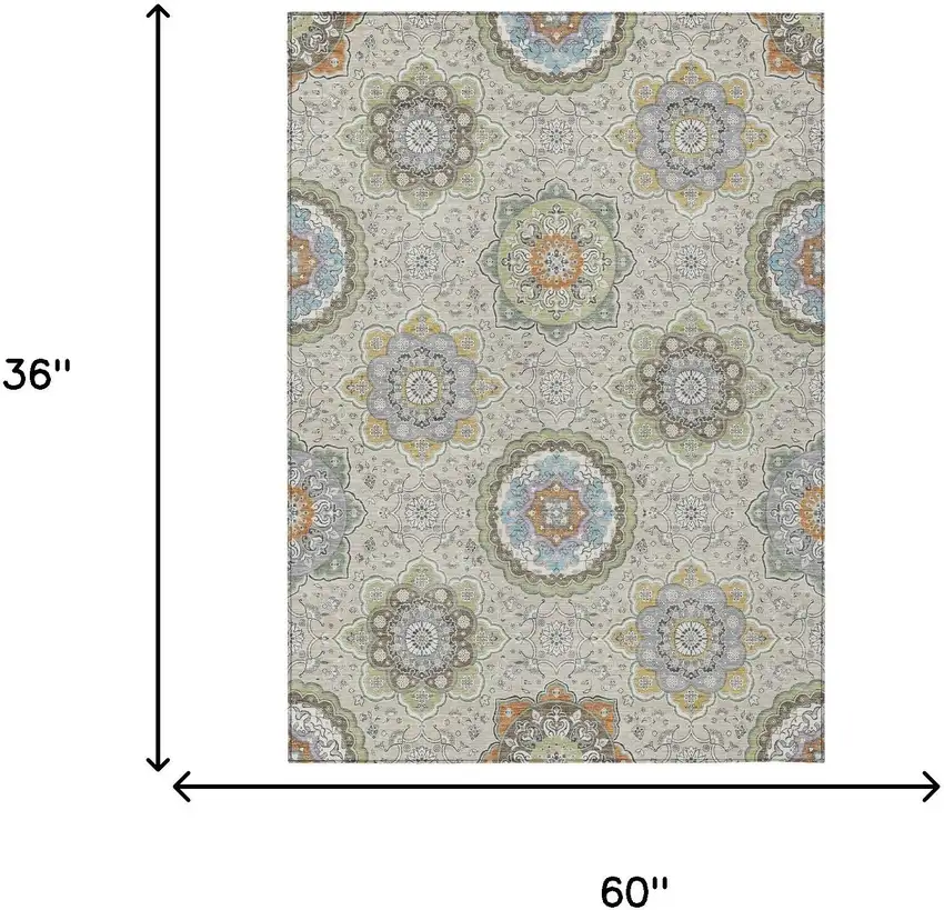 Beige And Brown Floral Medallion Washable Indoor Outdoor Area Rug Photo 9