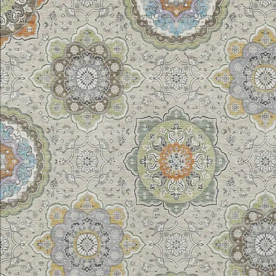 Beige And Brown Floral Medallion Washable Indoor Outdoor Area Rug Photo 3