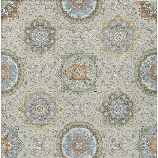 Beige And Brown Floral Medallion Washable Indoor Outdoor Area Rug Photo 6