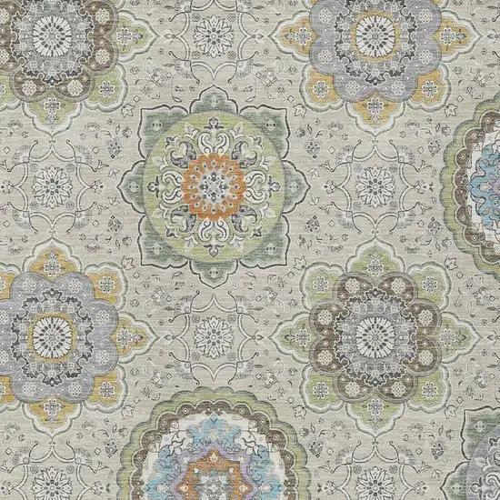 Beige And Brown Floral Medallion Washable Indoor Outdoor Area Rug Photo 3