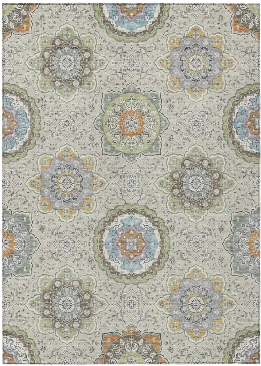Beige And Brown Floral Medallion Washable Indoor Outdoor Area Rug Photo 2