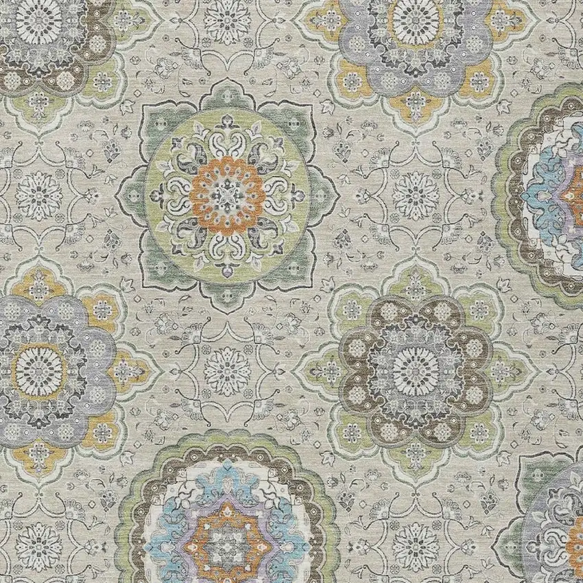 Beige And Brown Floral Medallion Washable Indoor Outdoor Area Rug Photo 5