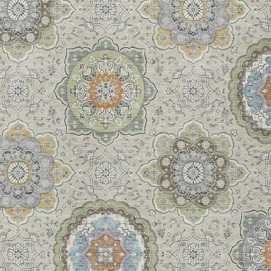 Beige And Brown Floral Medallion Washable Indoor Outdoor Area Rug Photo 5