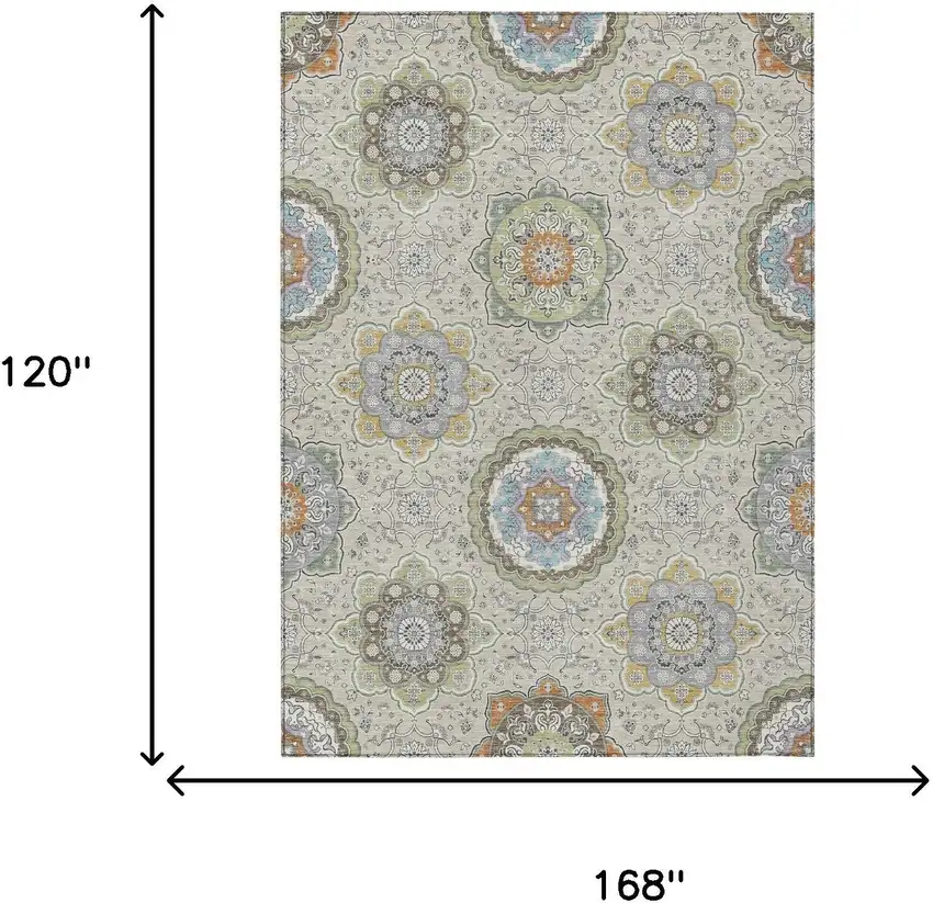 Beige And Brown Floral Medallion Washable Indoor Outdoor Area Rug Photo 9