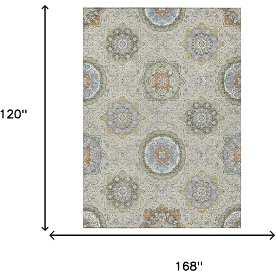 Beige And Brown Floral Medallion Washable Indoor Outdoor Area Rug Photo 9