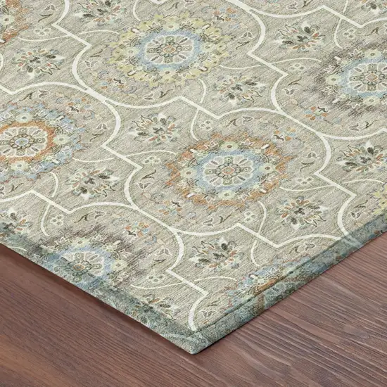 Beige And Brown Floral Medallion Washable Indoor Outdoor Area Rug Photo 7