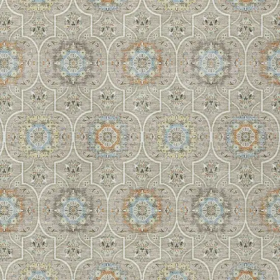 Beige And Brown Floral Medallion Washable Indoor Outdoor Area Rug Photo 5