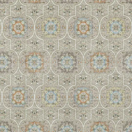 Beige And Brown Floral Medallion Washable Indoor Outdoor Area Rug Photo 3
