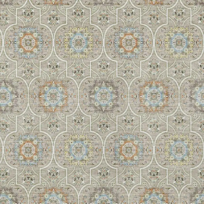 Beige And Brown Floral Medallion Washable Indoor Outdoor Area Rug Photo 3