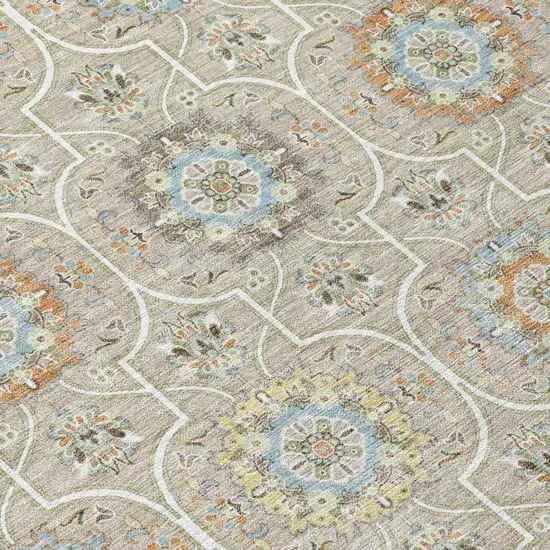 Beige And Brown Floral Medallion Washable Indoor Outdoor Area Rug Photo 8