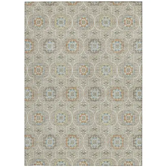 Beige And Brown Floral Medallion Washable Indoor Outdoor Area Rug Photo 4