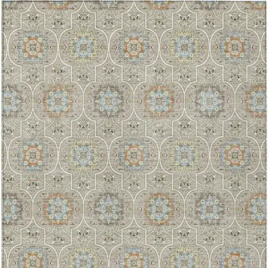 Beige And Brown Floral Medallion Washable Indoor Outdoor Area Rug Photo 6