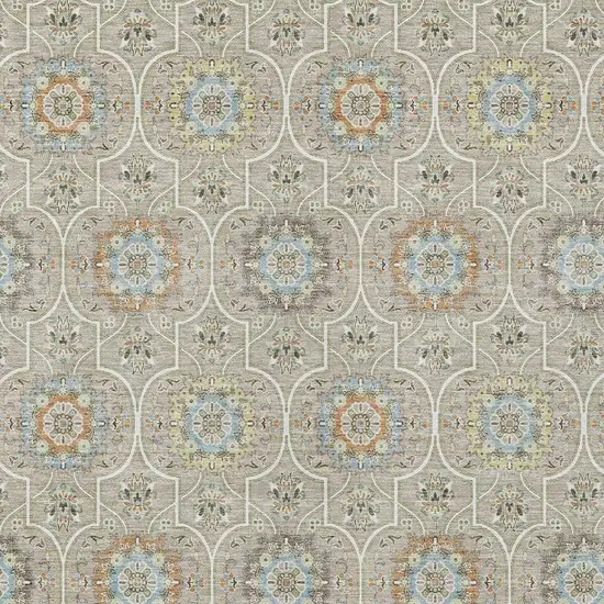 Beige And Brown Floral Medallion Washable Indoor Outdoor Area Rug Photo 5
