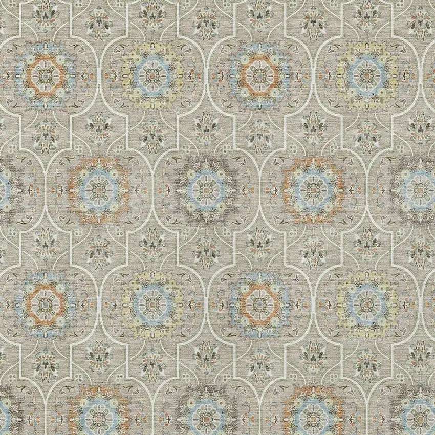 Beige And Brown Floral Medallion Washable Indoor Outdoor Area Rug Photo 5