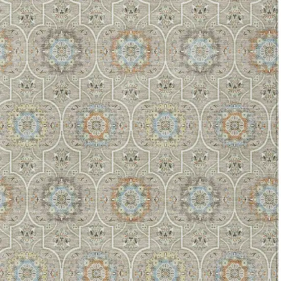 Beige And Brown Floral Medallion Washable Indoor Outdoor Area Rug Photo 3