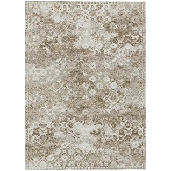 Beige And Brown Floral Medallion Washable Indoor Outdoor Area Rug Photo 2