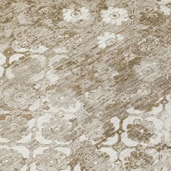 Beige And Brown Floral Medallion Washable Indoor Outdoor Area Rug Photo 4