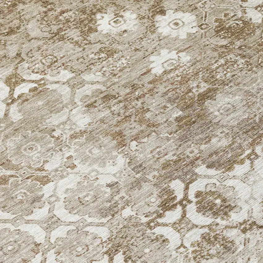 Beige And Brown Floral Medallion Washable Indoor Outdoor Area Rug Photo 4