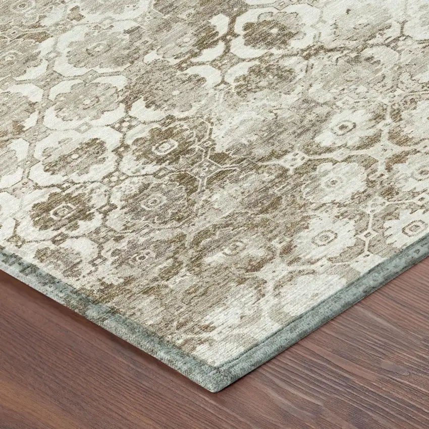 Beige And Brown Floral Medallion Washable Indoor Outdoor Area Rug Photo 3