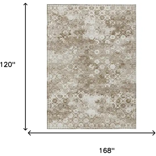 Beige And Brown Floral Medallion Washable Indoor Outdoor Area Rug Photo 5