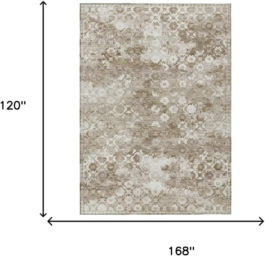 Beige And Brown Floral Medallion Washable Indoor Outdoor Area Rug Photo 5