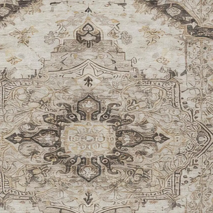 Beige And Brown Floral Medallion Washable Indoor Outdoor Area Rug Photo 7