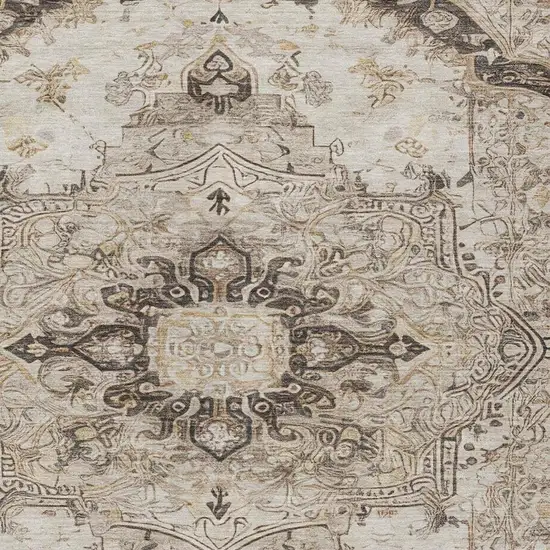 Beige And Brown Floral Medallion Washable Indoor Outdoor Area Rug Photo 9