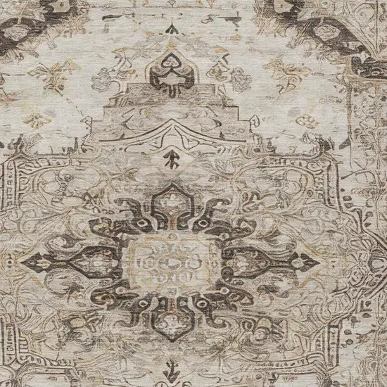 Beige And Brown Floral Medallion Washable Indoor Outdoor Area Rug Photo 1