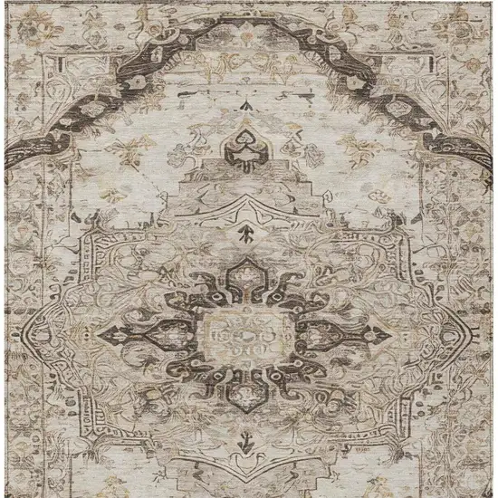 Beige And Brown Floral Medallion Washable Indoor Outdoor Area Rug Photo 6