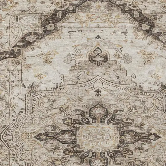 Beige And Brown Floral Medallion Washable Indoor Outdoor Area Rug Photo 8