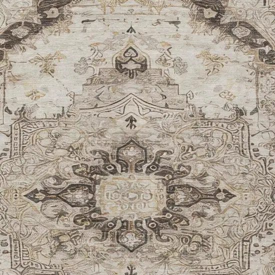 Beige And Brown Floral Medallion Washable Indoor Outdoor Area Rug Photo 4