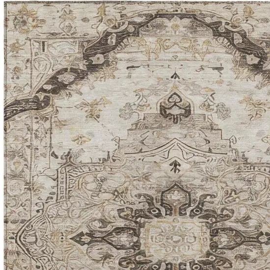 Beige And Brown Floral Medallion Washable Indoor Outdoor Area Rug Photo 7