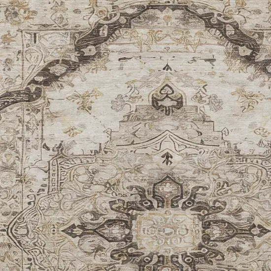 Beige And Brown Floral Medallion Washable Indoor Outdoor Area Rug Photo 9