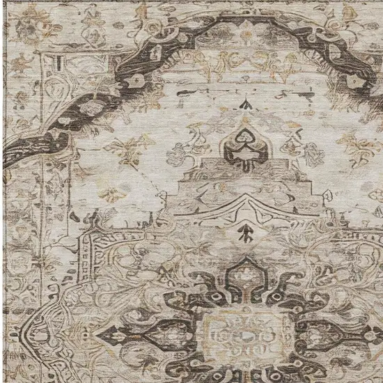 Beige And Brown Floral Medallion Washable Indoor Outdoor Area Rug Photo 4