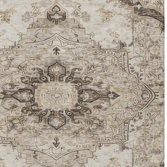 Beige And Brown Floral Medallion Washable Indoor Outdoor Area Rug Photo 5