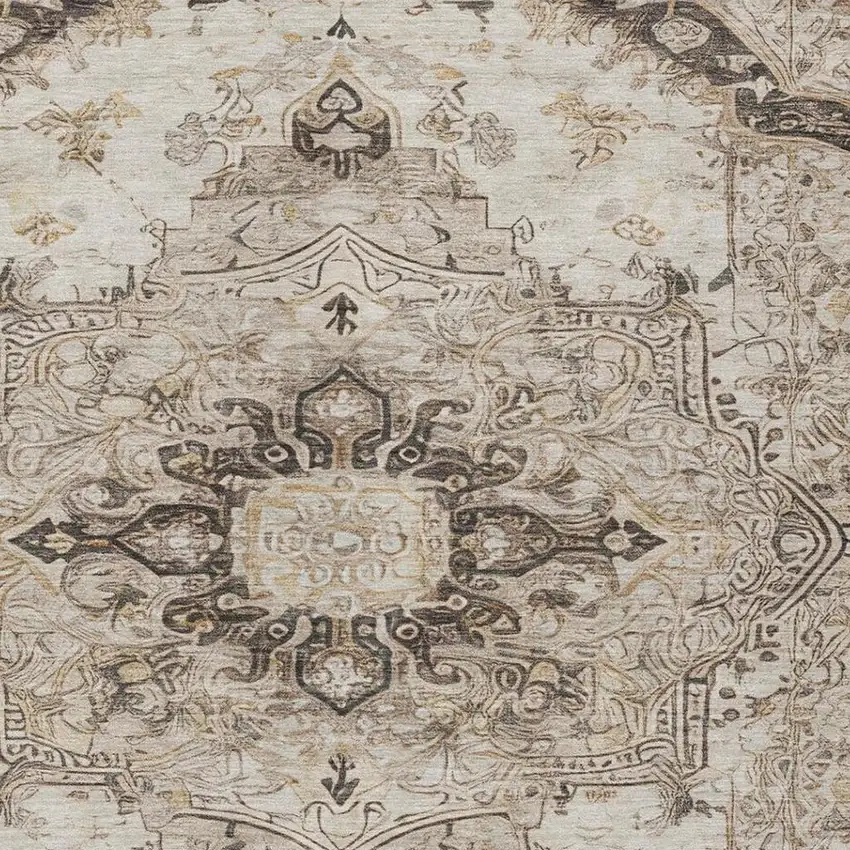 Beige And Brown Floral Medallion Washable Indoor Outdoor Area Rug Photo 4