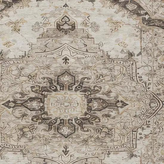 Beige And Brown Floral Medallion Washable Indoor Outdoor Area Rug Photo 4