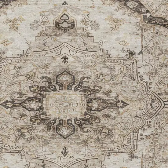 Beige And Brown Floral Medallion Washable Indoor Outdoor Area Rug Photo 6
