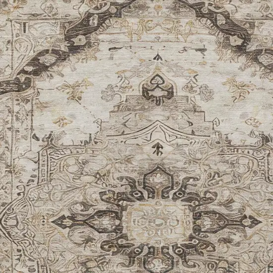 Beige And Brown Floral Medallion Washable Indoor Outdoor Area Rug Photo 9