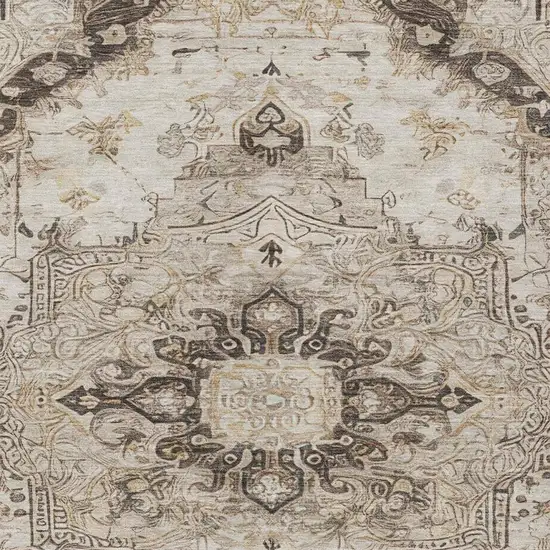 Beige And Brown Floral Medallion Washable Indoor Outdoor Area Rug Photo 4