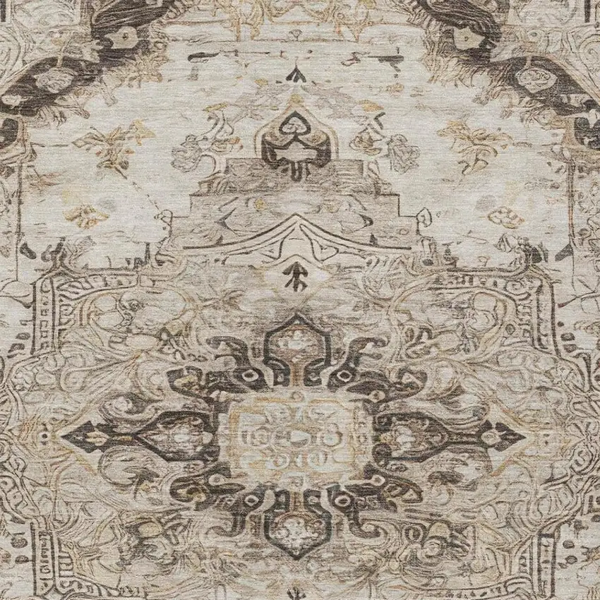Beige And Brown Floral Medallion Washable Indoor Outdoor Area Rug Photo 4