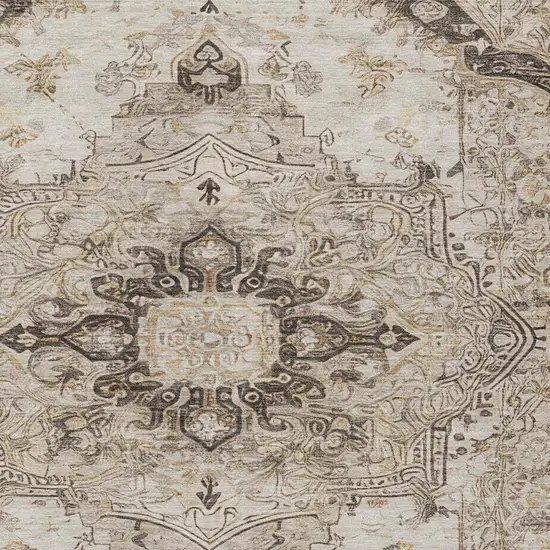 Beige And Brown Floral Medallion Washable Indoor Outdoor Area Rug Photo 8
