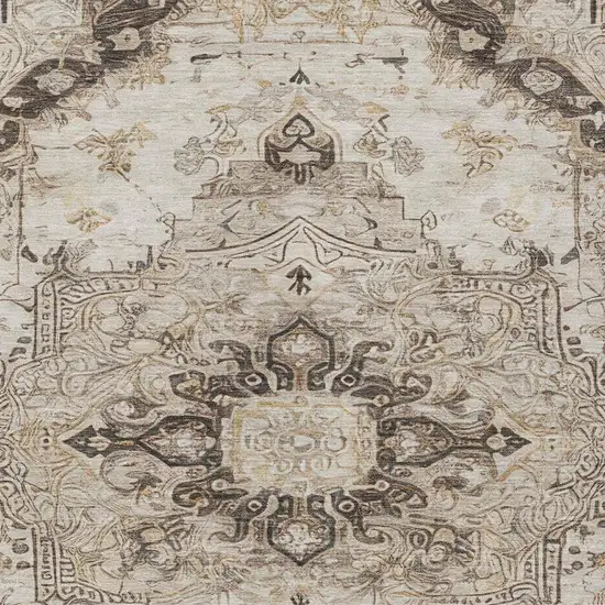 Beige And Brown Floral Medallion Washable Indoor Outdoor Area Rug Photo 9