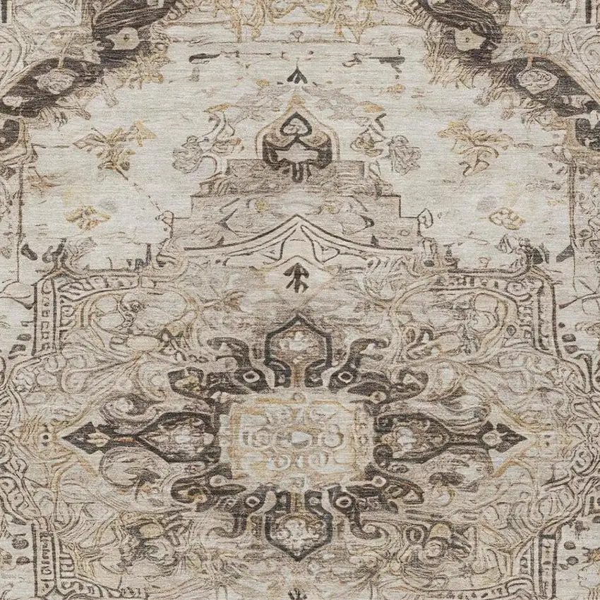 Beige And Brown Floral Medallion Washable Indoor Outdoor Area Rug Photo 9