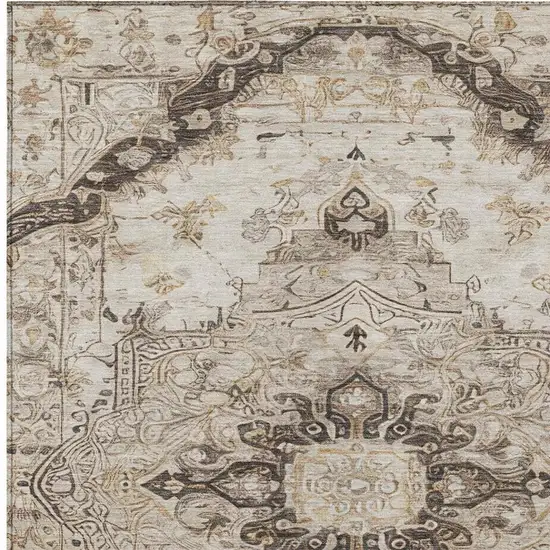 Beige And Brown Floral Medallion Washable Indoor Outdoor Area Rug Photo 5