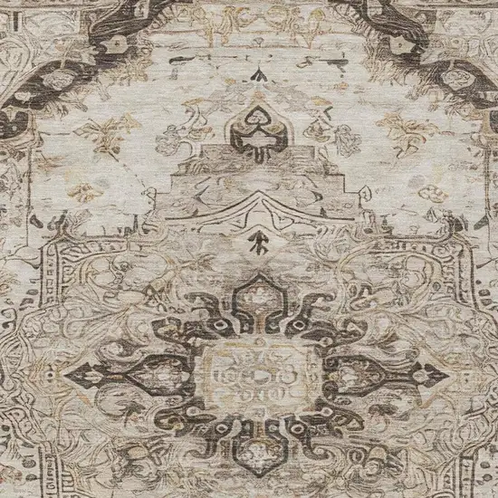 Beige And Brown Floral Medallion Washable Indoor Outdoor Area Rug Photo 6