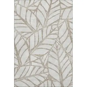 Photo of Beige And Brown Floral Washable Area Rug With UV Protection