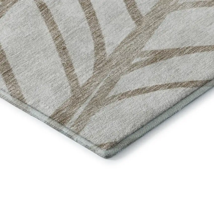 Beige And Brown Floral Washable Area Rug With UV Protection Photo 7