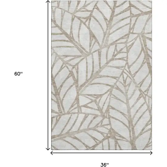 Beige And Brown Floral Washable Area Rug With UV Protection Photo 3