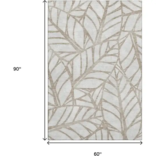 Beige And Brown Floral Washable Area Rug With UV Protection Photo 3